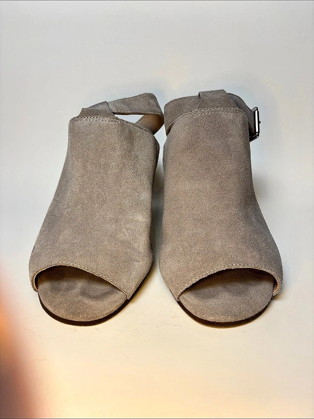 Vionic Kaia Suede Peep Toe Heels Grey Comfort arch support workwear US 8
